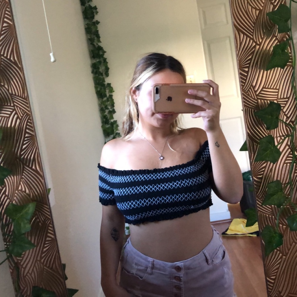 Black, off the shoulder bandeau top